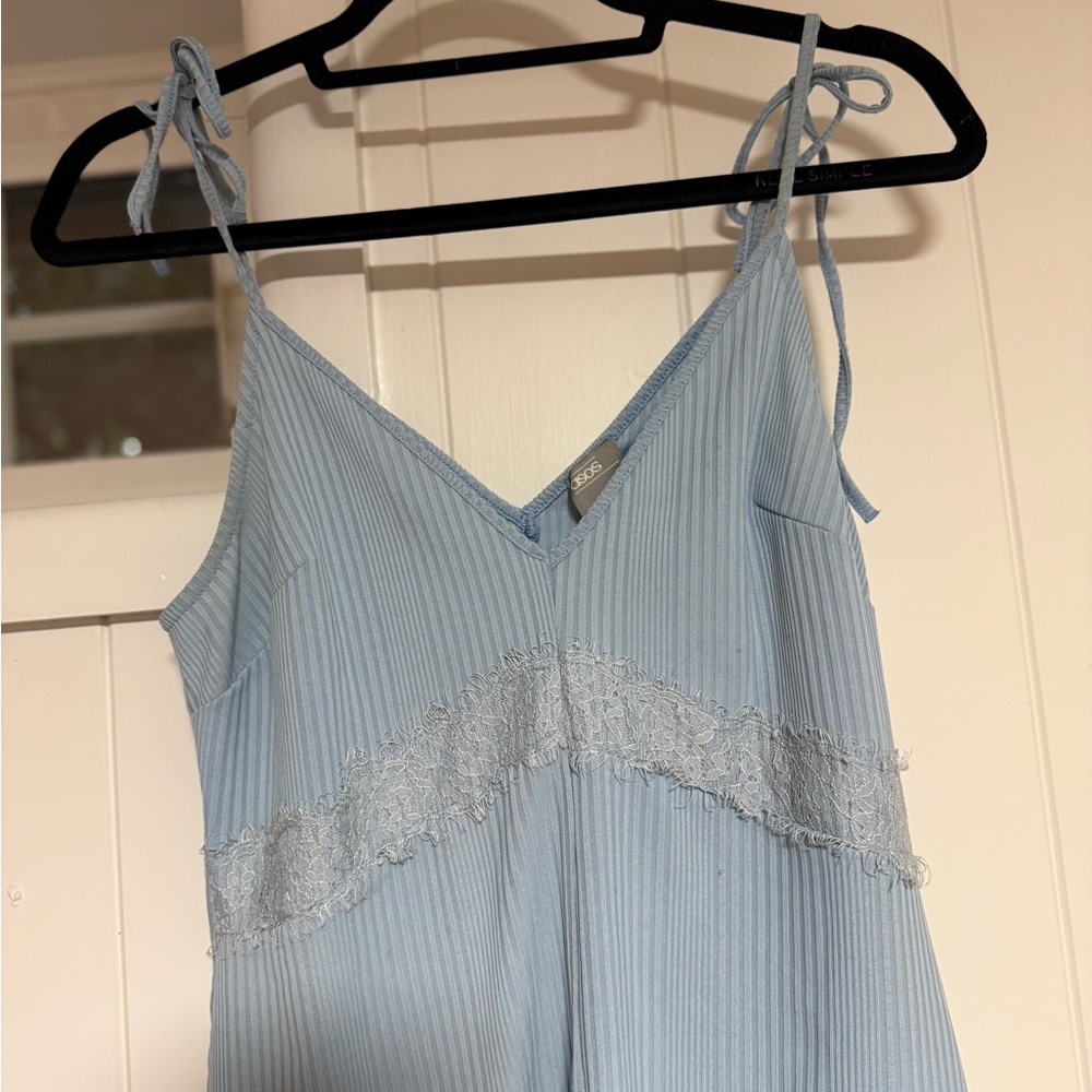 Light Blue Lace Trim Short Jumpsuit - Picture 2 of 10